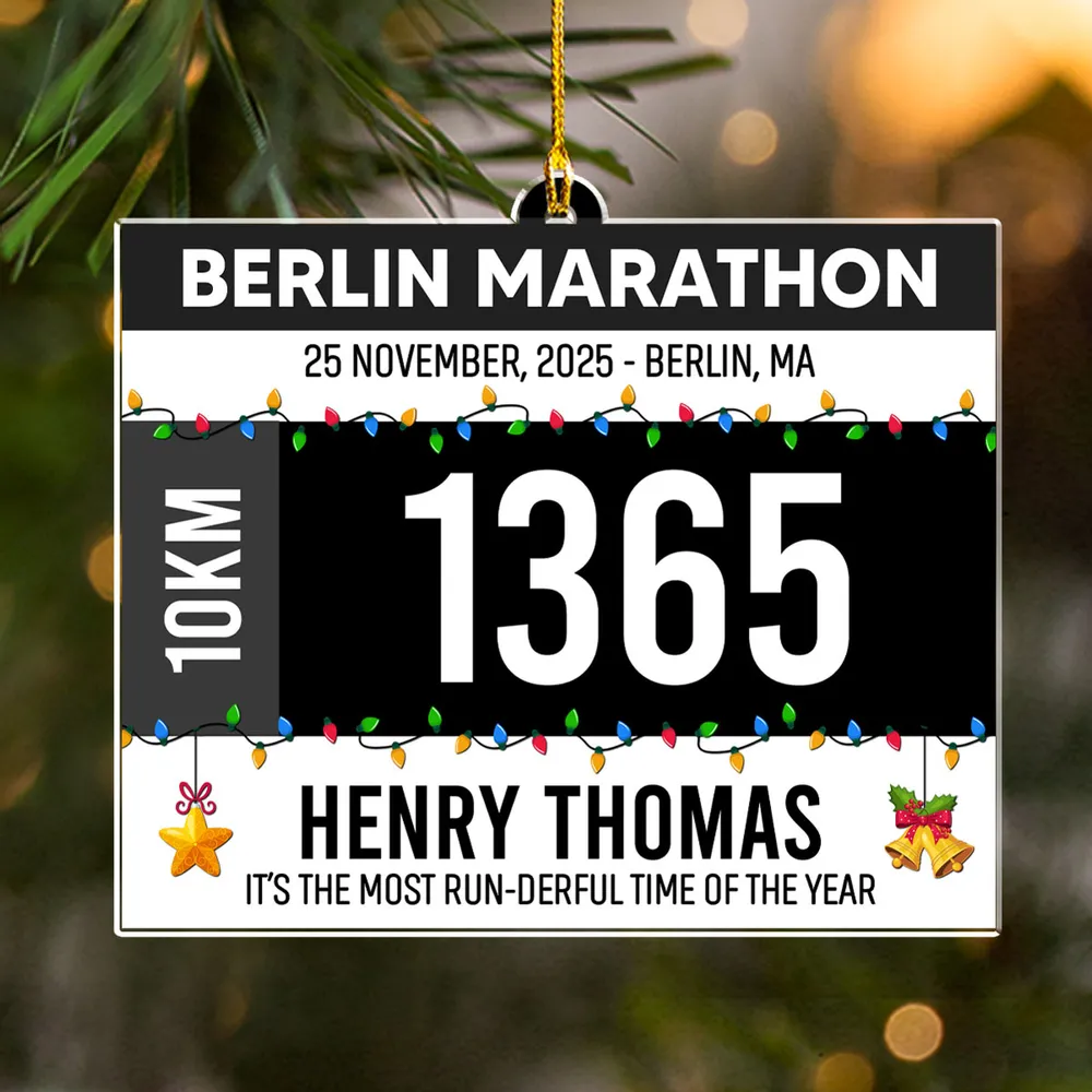 Acrylic Ornament Running Bib Style, modern green & white for holiday decor, celebrate finish lines on the tree, creative gift for athletes & friends - Image 2