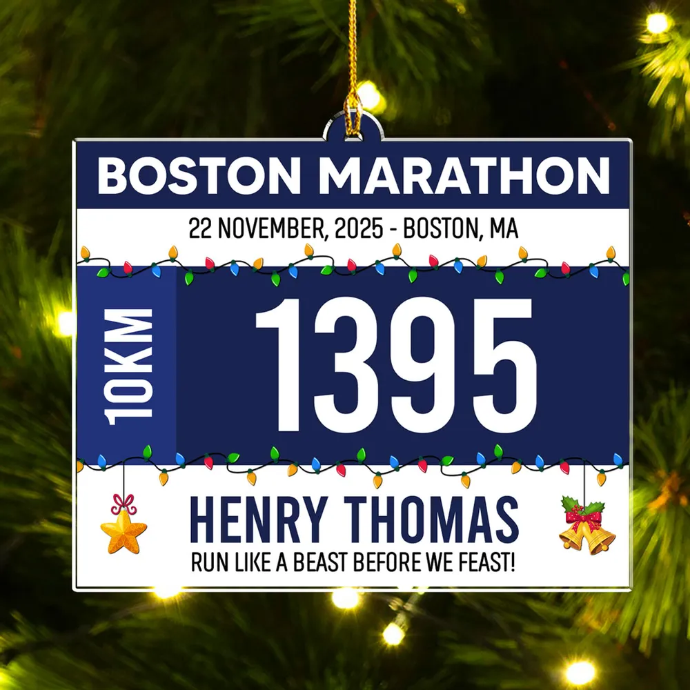 Acrylic Ornament Running Bib Style, modern green & white for holiday decor, celebrate finish lines on the tree, creative gift for athletes & friends - Image 3