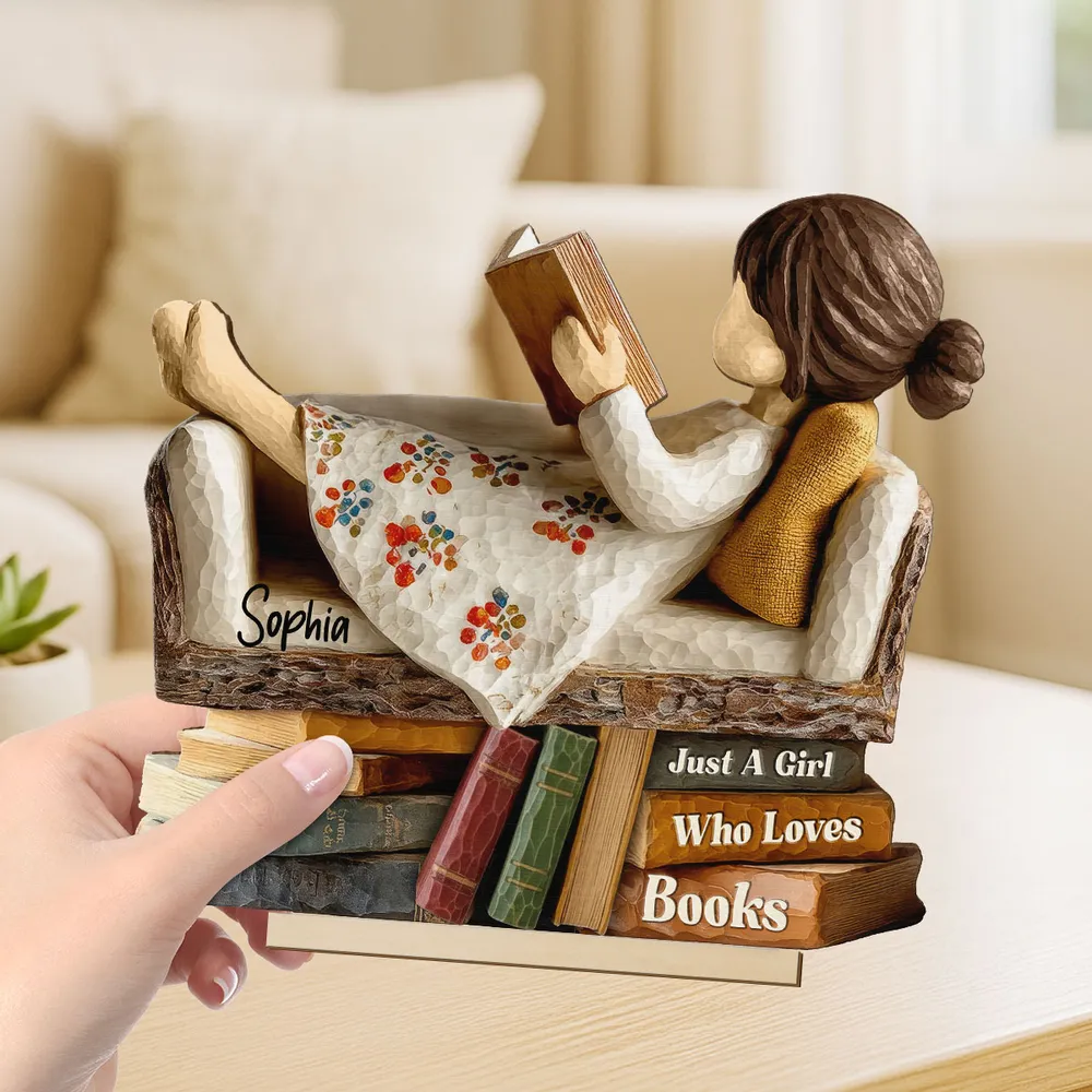 Wooden Plaque - Girl Reading on Sofa, Rustic Book Lover Decor, Personalized, Unique Gift for Daughter or Friend - Image 3