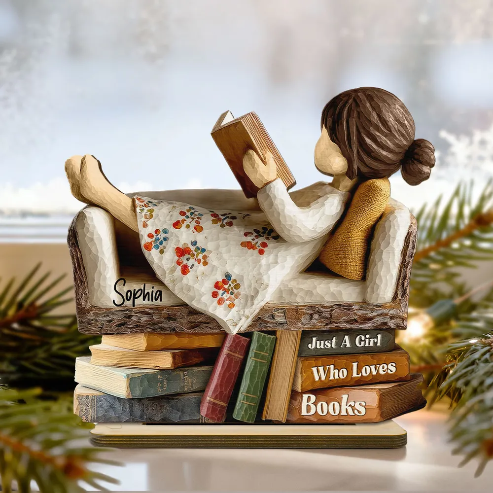 Wooden Plaque - Girl Reading on Sofa, Rustic Book Lover Decor, Personalized, Unique Gift for Daughter or Friend - Image 6