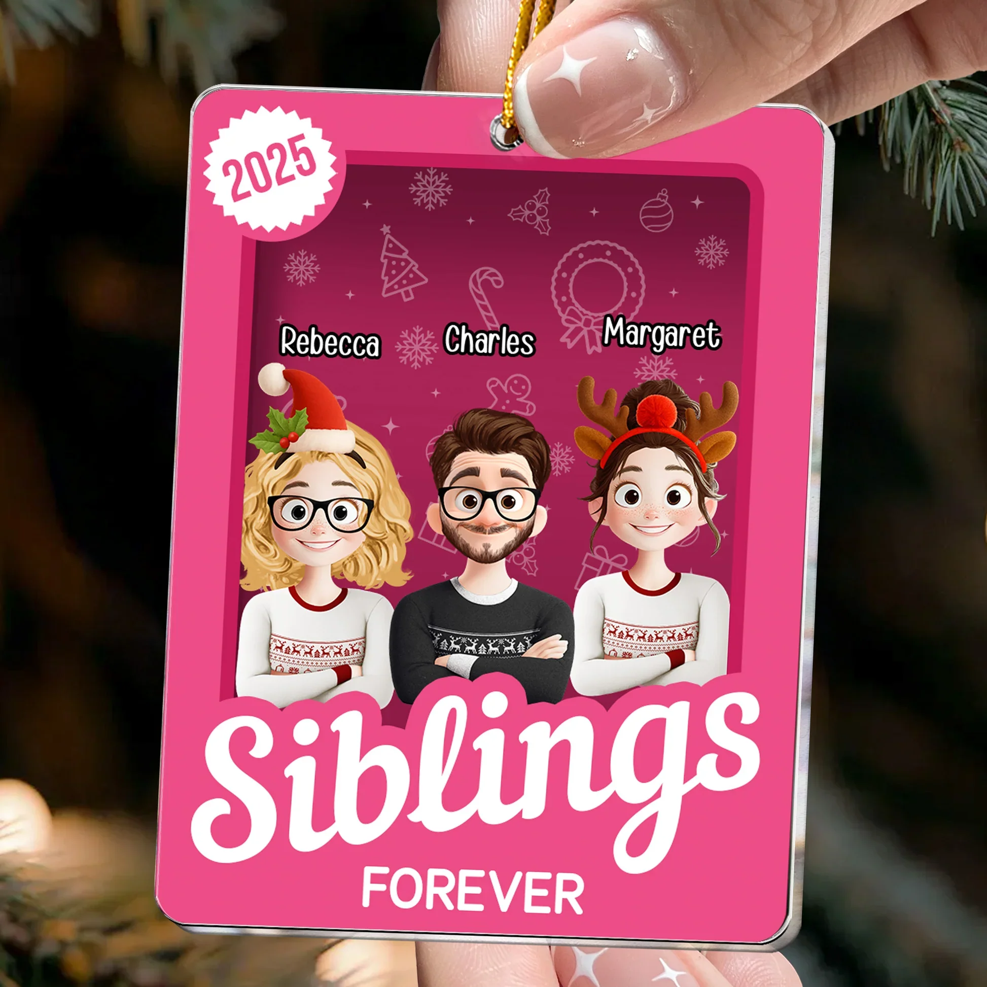 Siblings Forever Acrylic Ornament, Festive Cartoon Design, Christmas Tree Decor, Heartwarming Unique Gift for Brother & Sister - Image 2