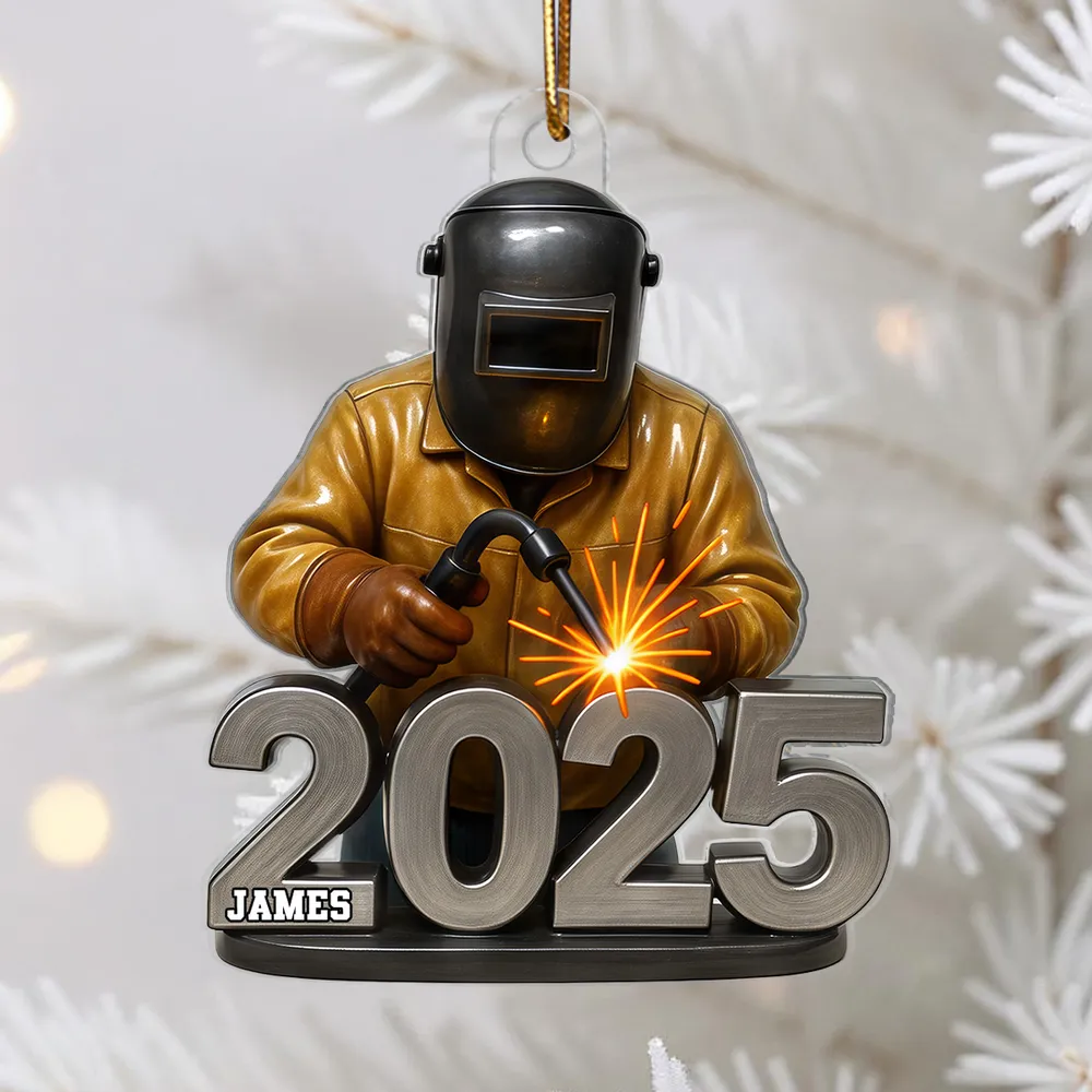 Welder Ornament with Helmet & Torch, Holiday Tree Decor with Bright Sparks, a unique gift for Metalworkers & Mechanics - Image 3
