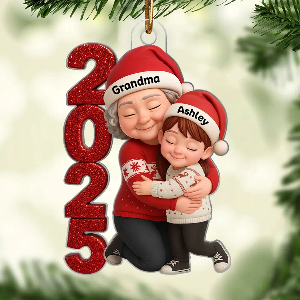 Acrylic Ornament - Personalized Grandma & Grandchild Hugging, Snowy Window - Christmas Keepsake, Unique Gift for Grandma - Image 7