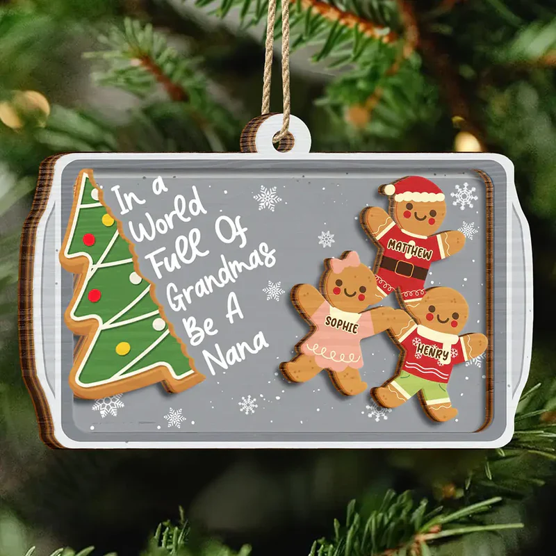 Personalized Gingerbread Ornament for Christmas, wooden 2-layer, cute cartoon style, creative gift for Grandmother - Image 2