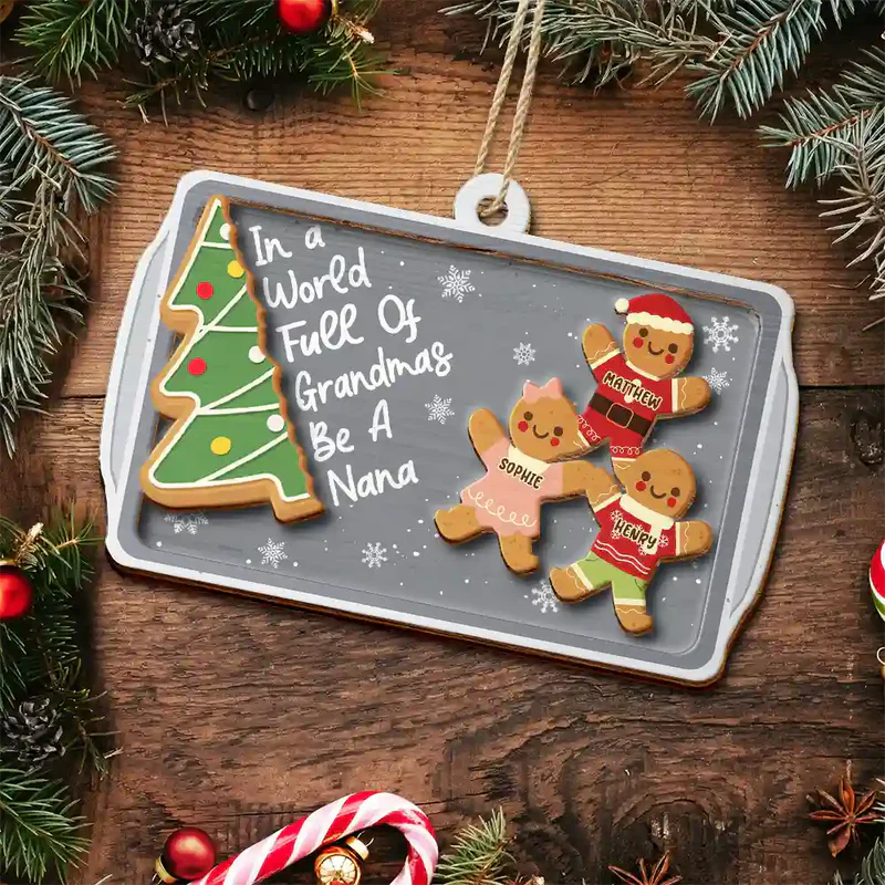 Personalized Gingerbread Ornament for Christmas, wooden 2-layer, cute cartoon style, creative gift for Grandmother - Image 7