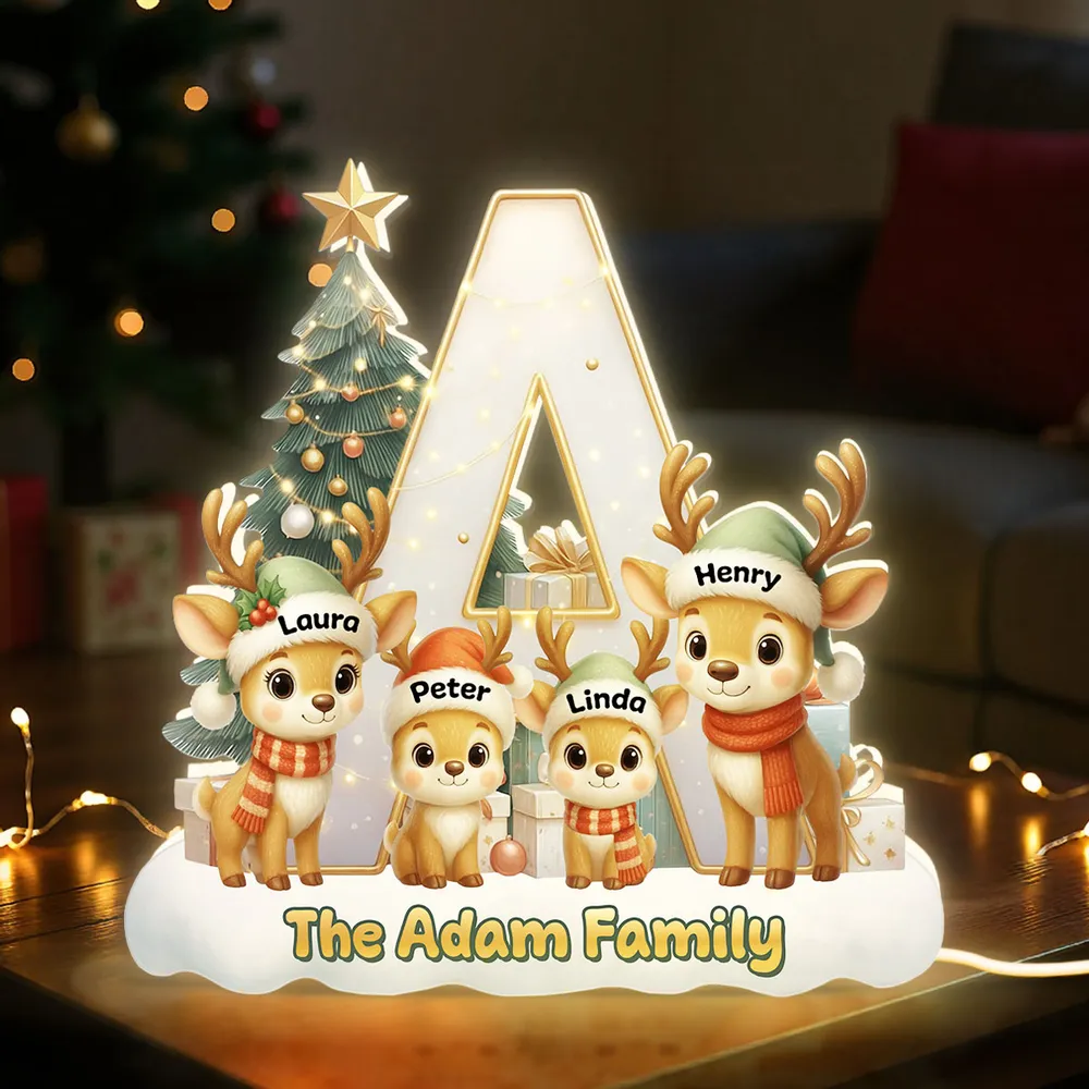 Personalized Acrylic Initial Letter Light Box with Reindeer Family, Cozy Christmas Tree Glow, Festive Home Decor Gift - Image 6