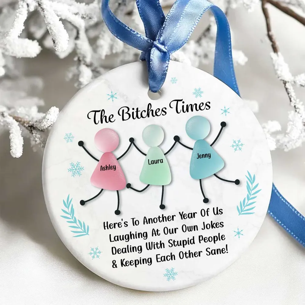 Personalized Sea Glass Best Friends Ornament, Funny Christmas Gift for Women, Custom Names, Snowflake Design, Holiday Keepsake - Image 3