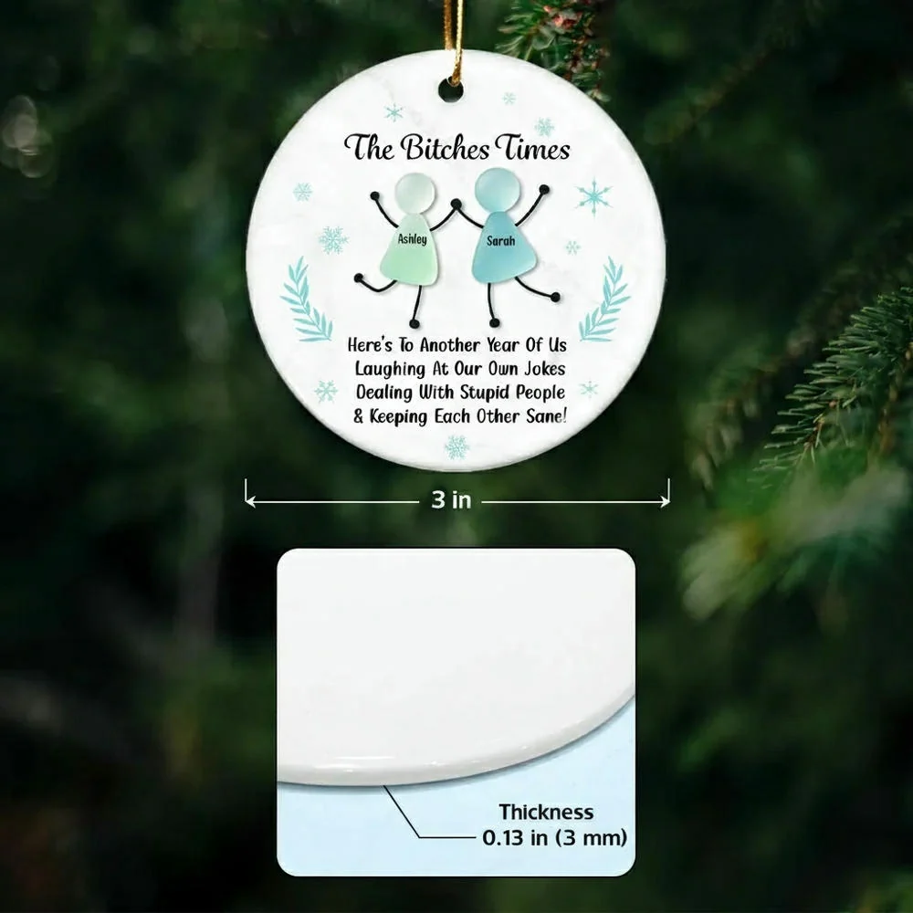 Personalized Sea Glass Best Friends Ornament, Funny Christmas Gift for Women, Custom Names, Snowflake Design, Holiday Keepsake - Image 4
