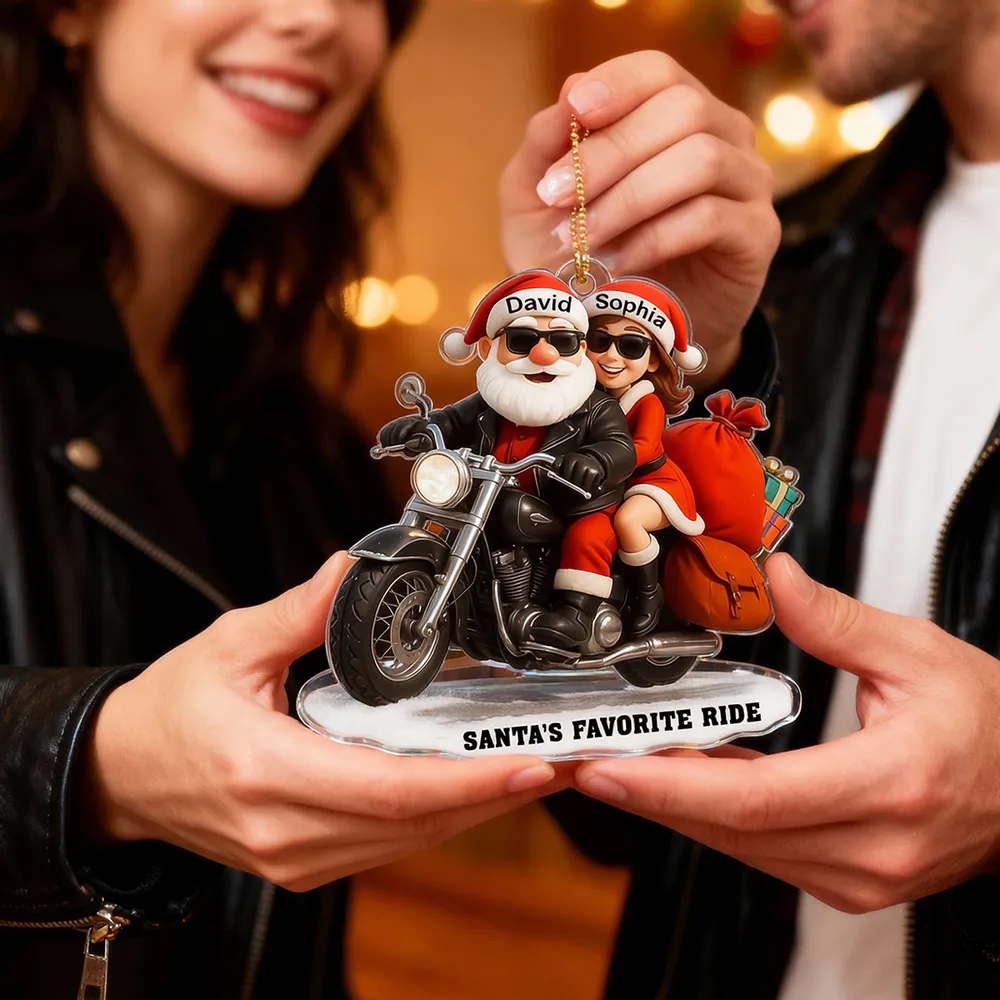 Acrylic Ornament Santa Biker Couple Ride, Christmas Tree Decor, Customizable Keepsake, Unique Gift for Couples - Image 5