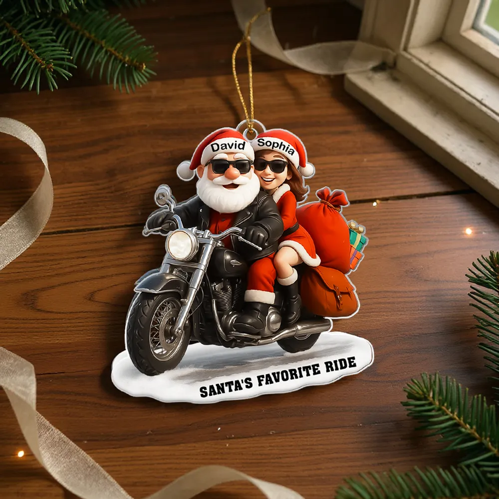 Acrylic Ornament Santa Biker Couple Ride, Christmas Tree Decor, Customizable Keepsake, Unique Gift for Couples - Image 6