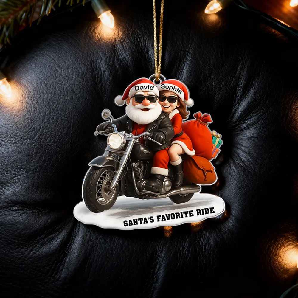 Acrylic Ornament Santa Biker Couple Ride, Christmas Tree Decor, Customizable Keepsake, Unique Gift for Couples - Image 7