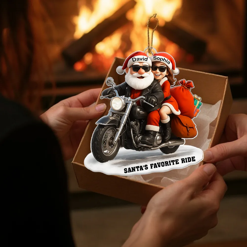 Acrylic Ornament Santa Biker Couple Ride, Christmas Tree Decor, Customizable Keepsake, Unique Gift for Couples - Image 9