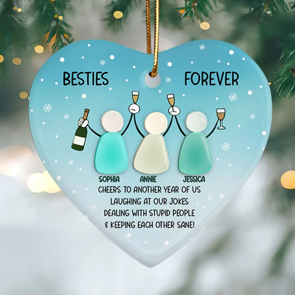 Personalized Besties Heart Ornament – Double-Layer Ceramic & Acrylic Design with Sea-Glass Look, Friendship Holiday Gift - Image 5