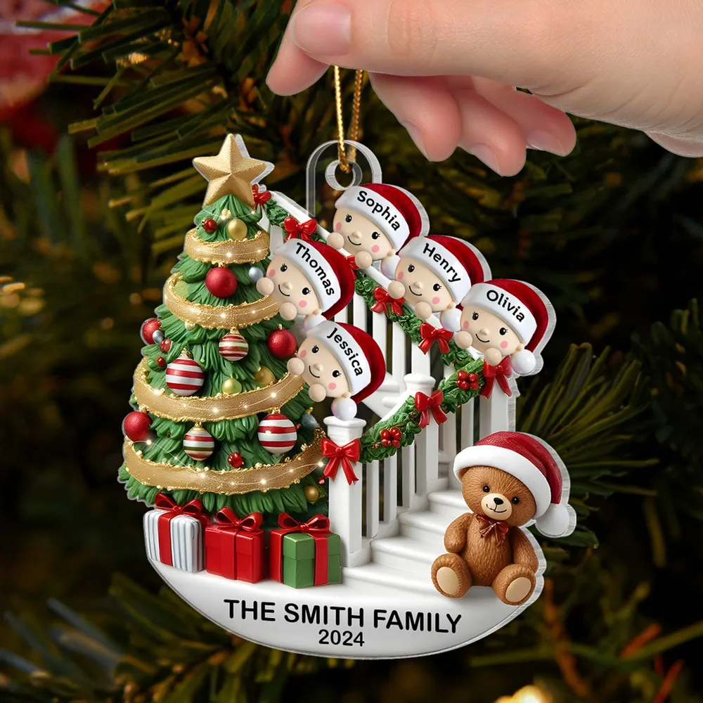 Acrylic Ornament Custom Family Staircase Scene, Santa Hats & Gifts, Cute Festive Decor, a Creative Gift for the Whole Family - Image 5