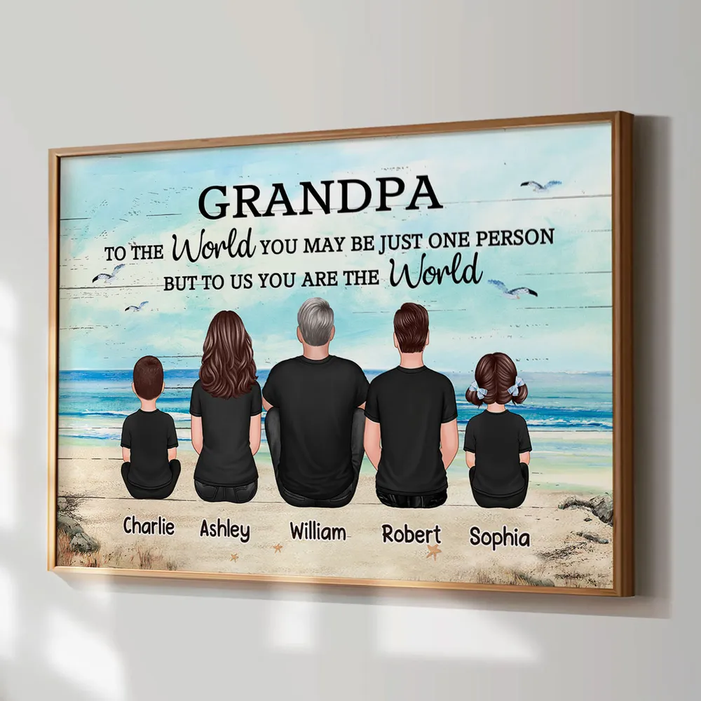 Poster Personalized Grandpa Beach Scene Family Art, You Are Our World, Vintage Style, Unique Gift from Grandkids - Image 10
