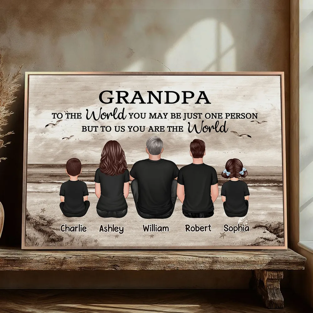 Poster Personalized Grandpa Beach Scene Family Art, You Are Our World, Vintage Style, Unique Gift from Grandkids - Image 3