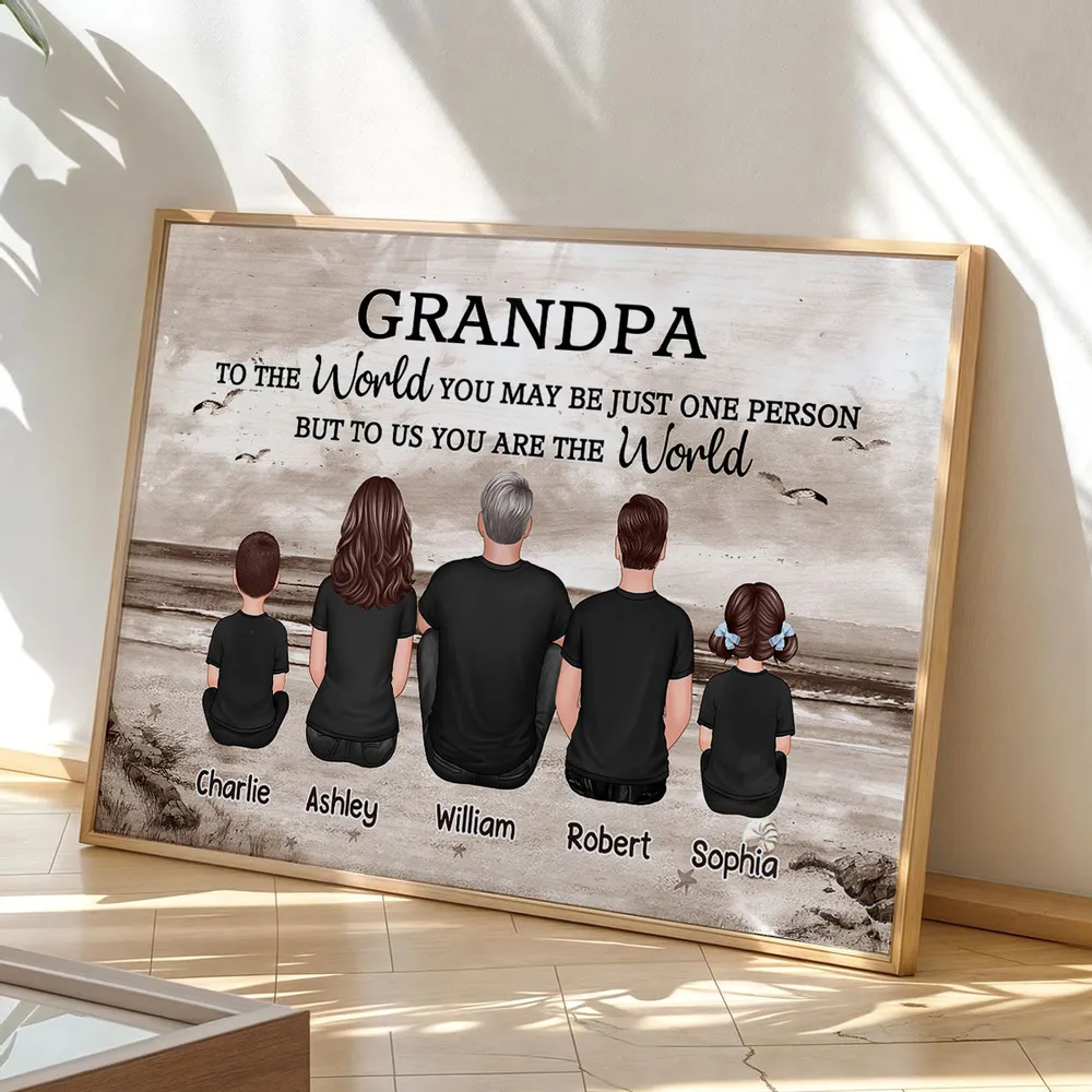 Poster Personalized Grandpa Beach Scene Family Art, You Are Our World, Vintage Style, Unique Gift from Grandkids - Image 9