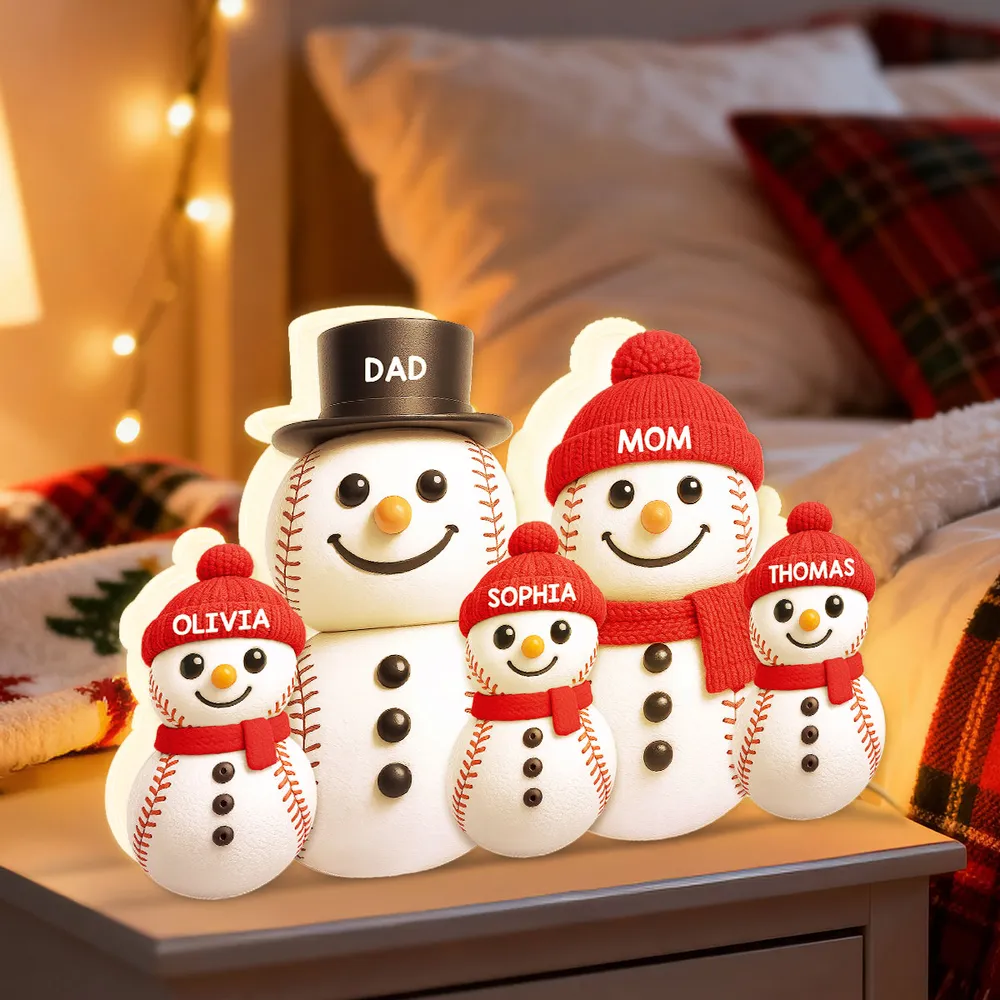 Baseball Snowman Family Acrylic Light Box, Personalized Design, Christmas Decor, Warm Glow, Unique Gift for Family - Image 2