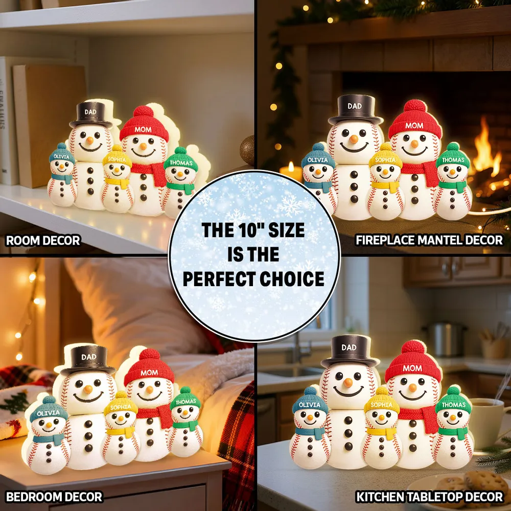 Baseball Snowman Family Acrylic Light Box, Personalized Design, Christmas Decor, Warm Glow, Unique Gift for Family - Image 3