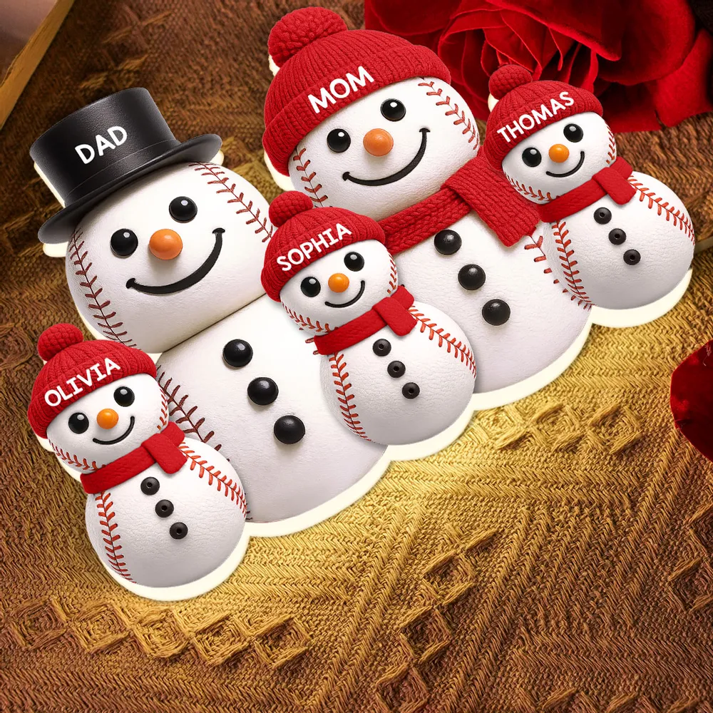 Baseball Snowman Family Acrylic Light Box, Personalized Design, Christmas Decor, Warm Glow, Unique Gift for Family - Image 8