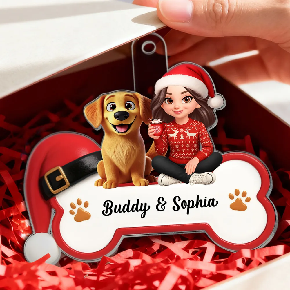 Acrylic Ornament - Personalized Girl with Dog Bone Design for Christmas Tree, unique gift for Dog Lovers - Image 5