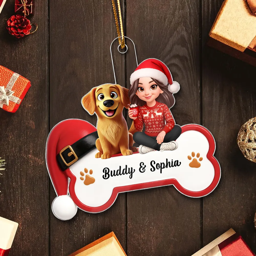 Acrylic Ornament - Personalized Girl with Dog Bone Design for Christmas Tree, unique gift for Dog Lovers - Image 7