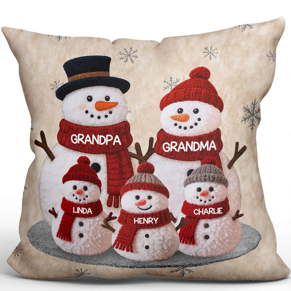 Square Pillow, Snowman Family Christmas Design, Personalized Holiday Decor, Cozy Accent for Grandma & Grandpa, a Unique Gift - Image 6