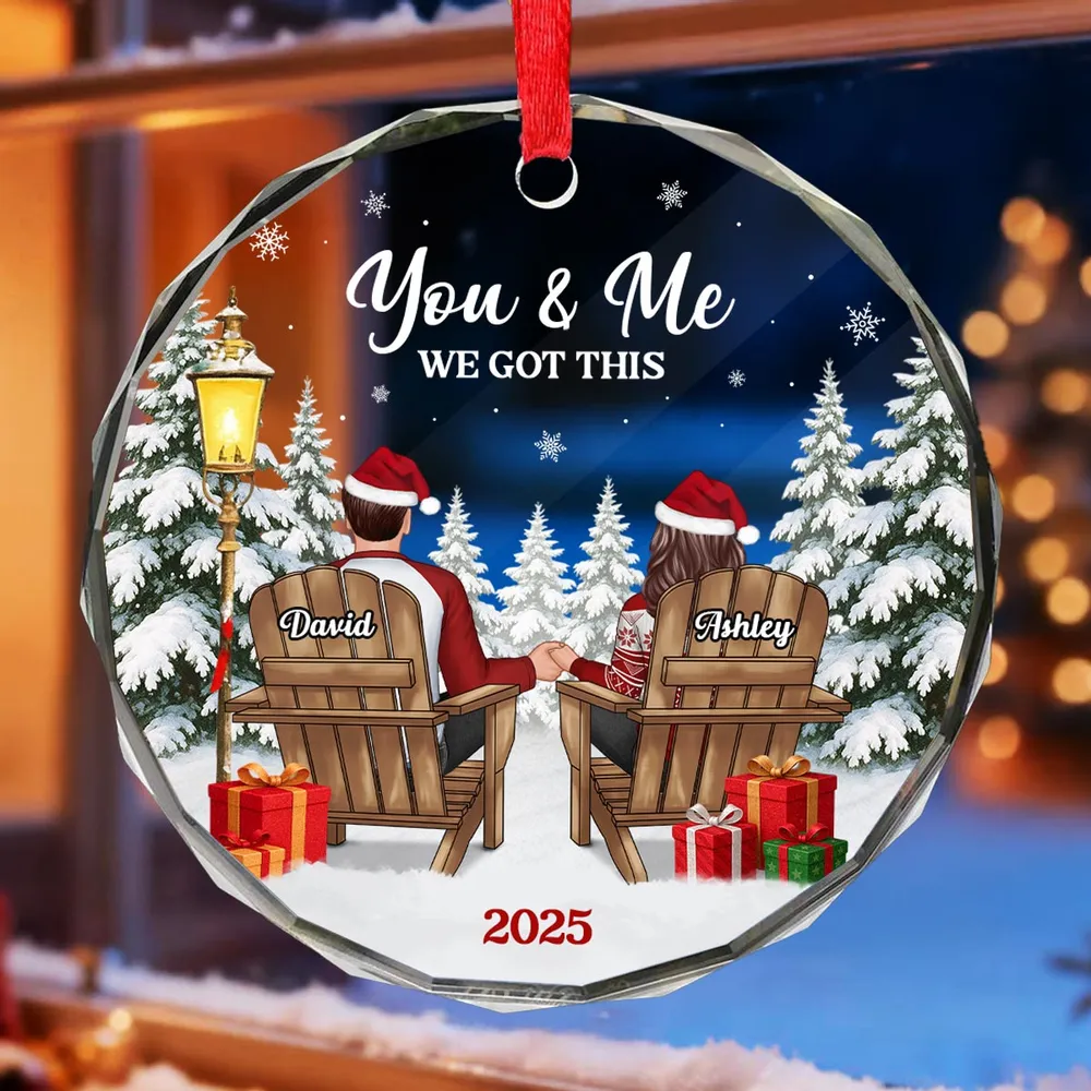 Crystal Ornament - Couple in Snowy Winter Landscape, 'You & Me' - Cozy Christmas Tree Decor, Unique Gift for Couples - Image 5