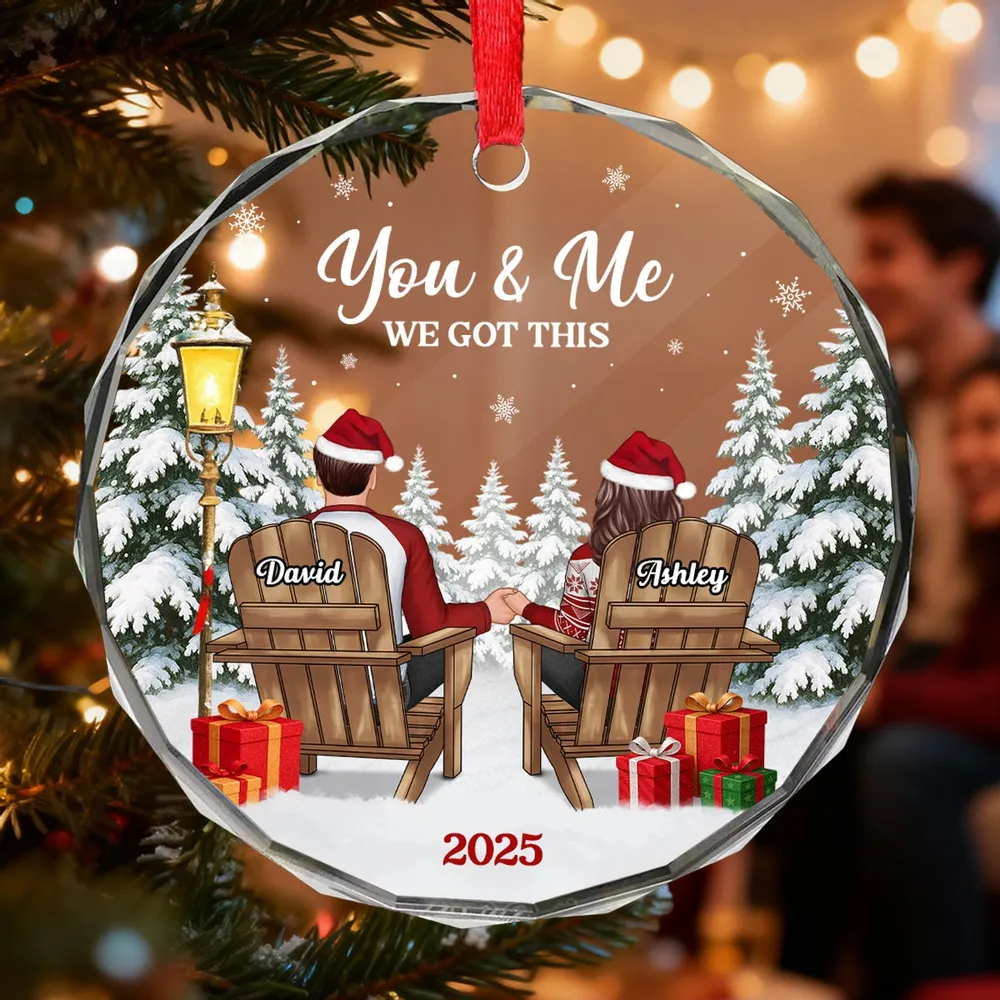 Crystal Ornament - Couple in Snowy Winter Landscape, 'You & Me' - Cozy Christmas Tree Decor, Unique Gift for Couples - Image 7