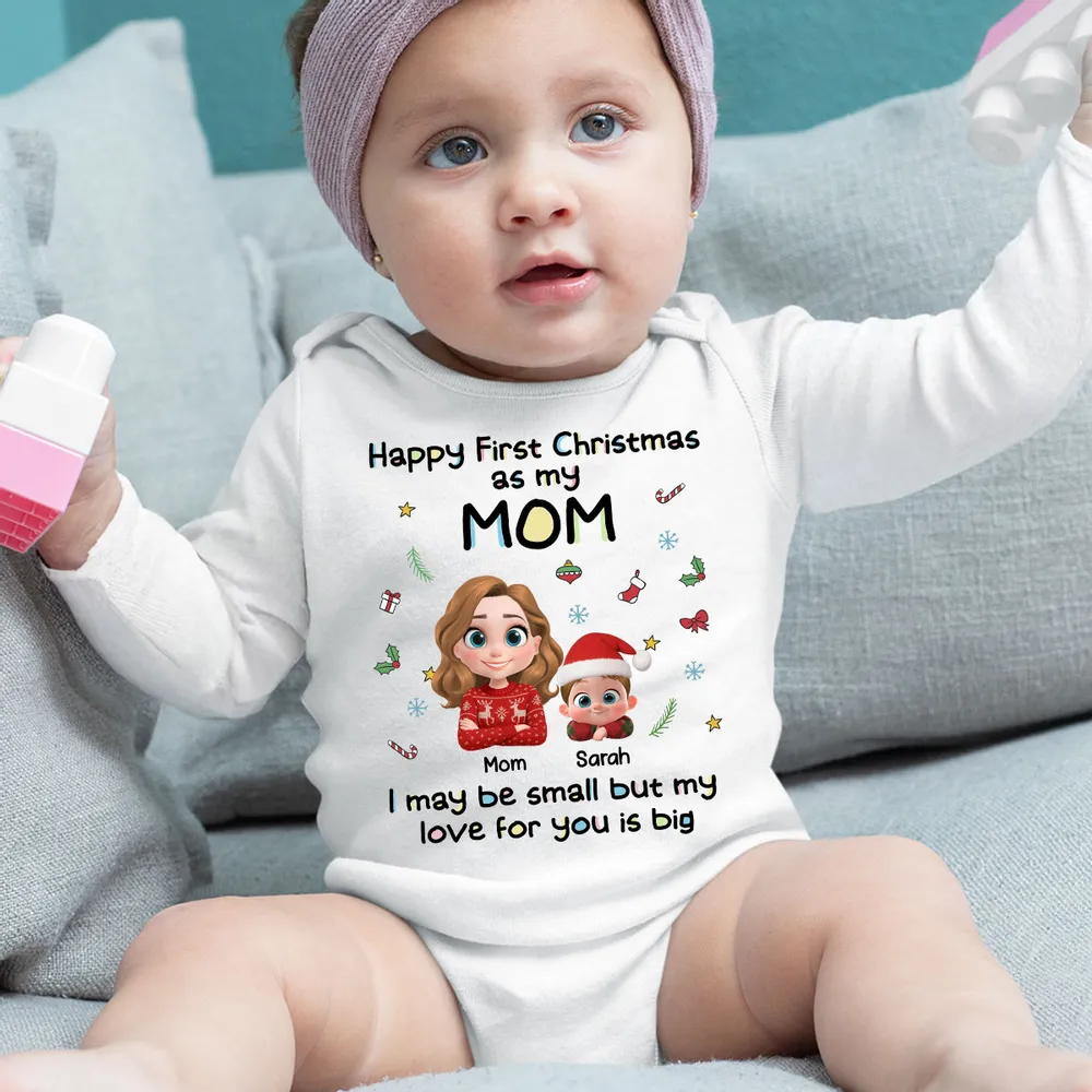 Long Sleeve Baby Onesie, First Christmas with Mom, Cute Cartoon Print, Cozy Holiday Outfit, Unique Gift for Mom & New Parents - Image 4