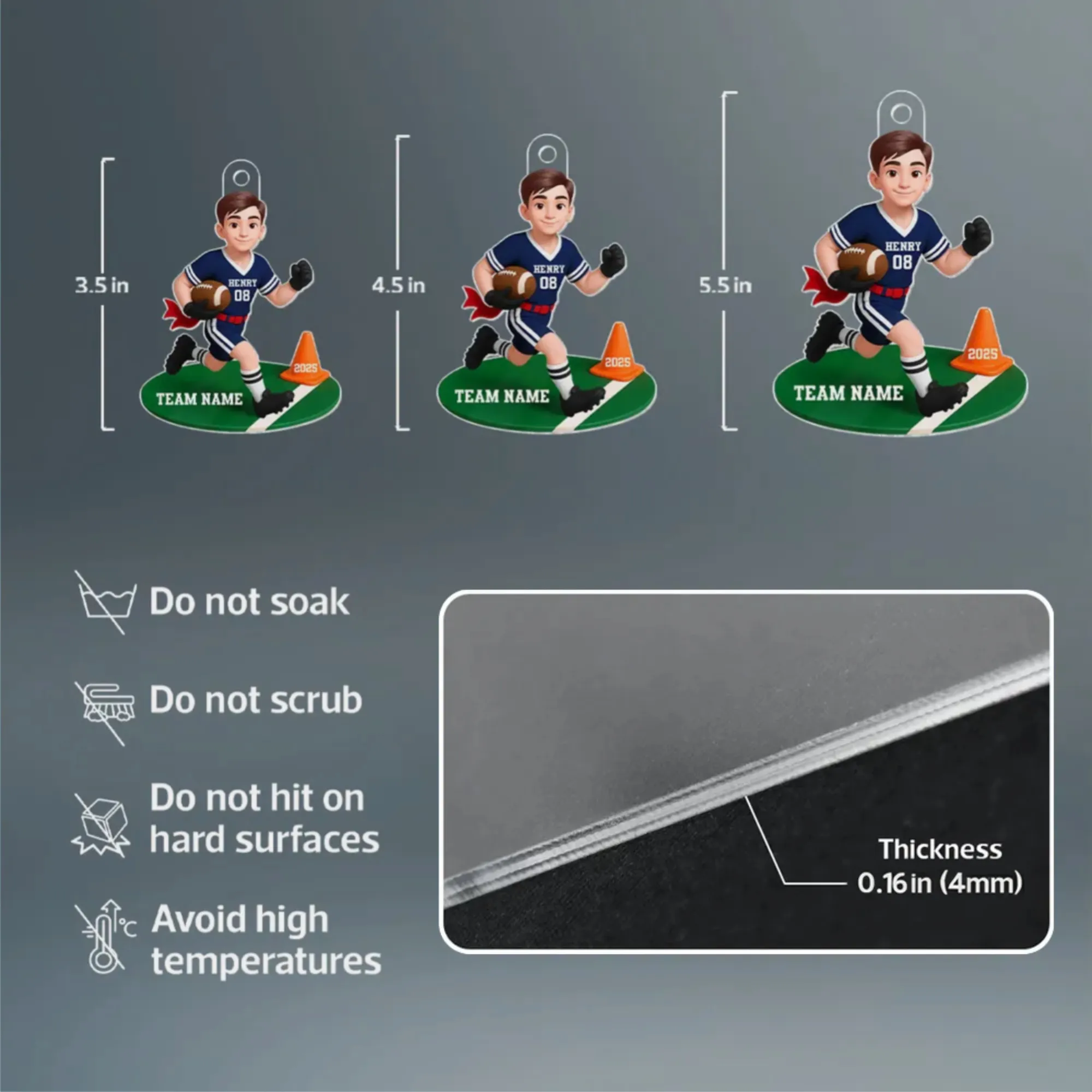 Acrylic Ornament Personalized Flag Football Kid Running on Field, Unique Christmas Tree Gift for Son - Image 4