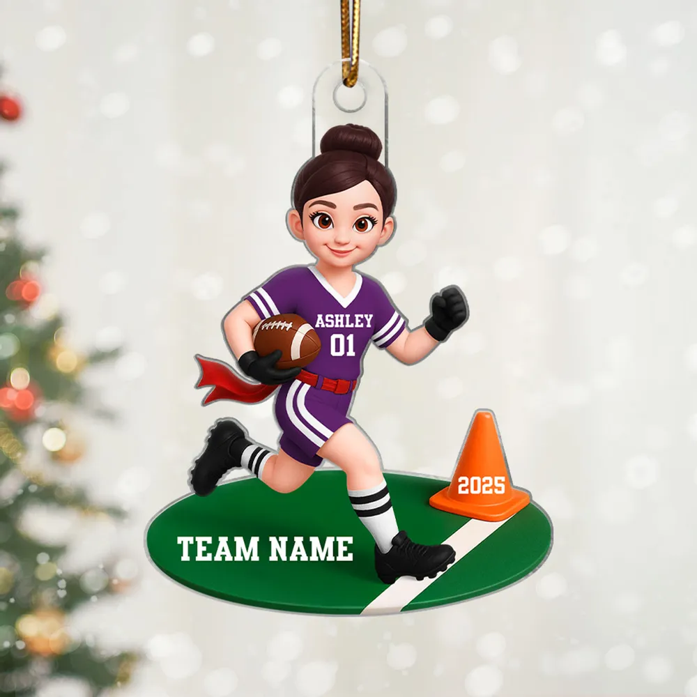 Acrylic Ornament Personalized Flag Football Kid Running on Field, Unique Christmas Tree Gift for Son - Image 7