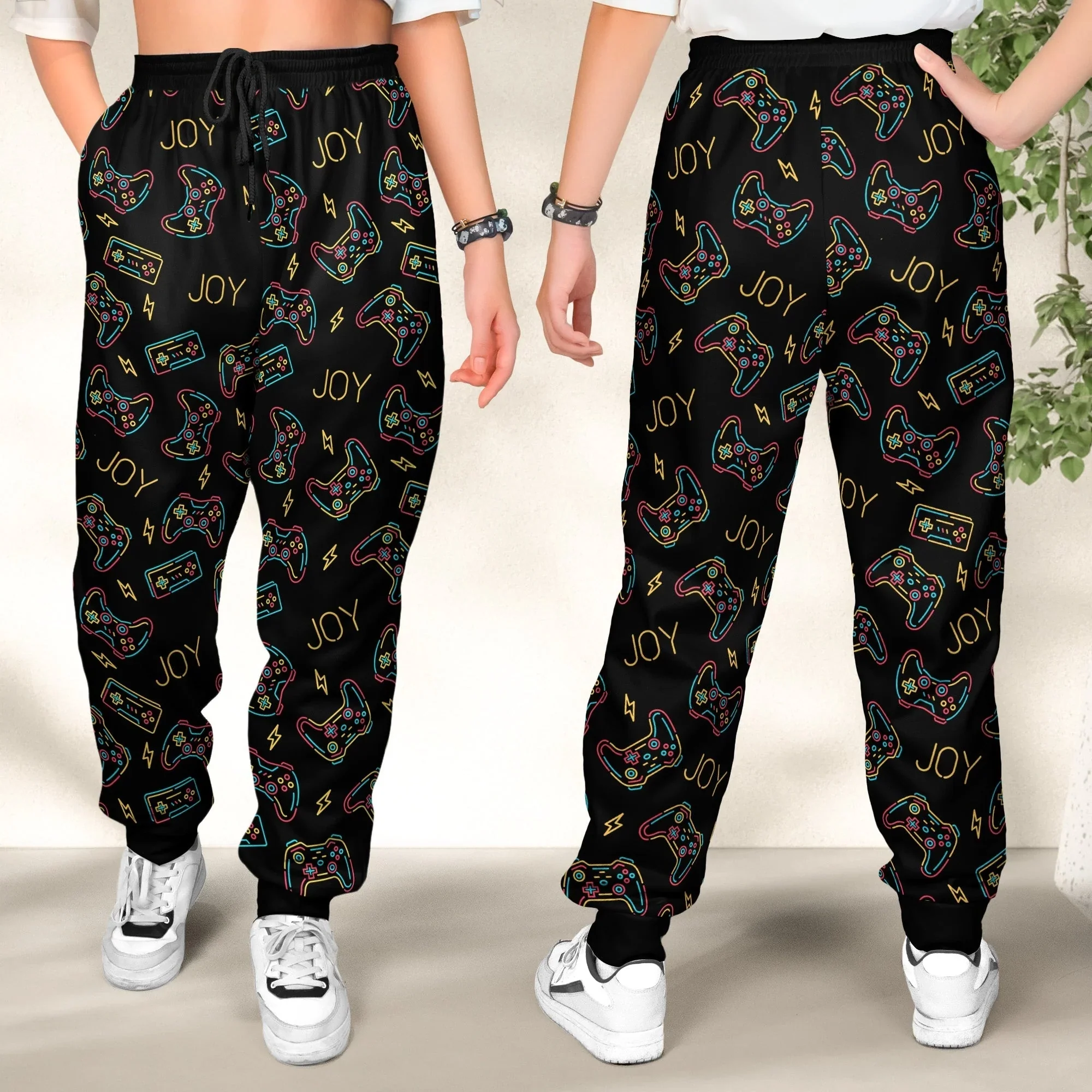 Personalized Gamer Sweatpants with Custom Name – Neon Game Controller Pattern - Image 2