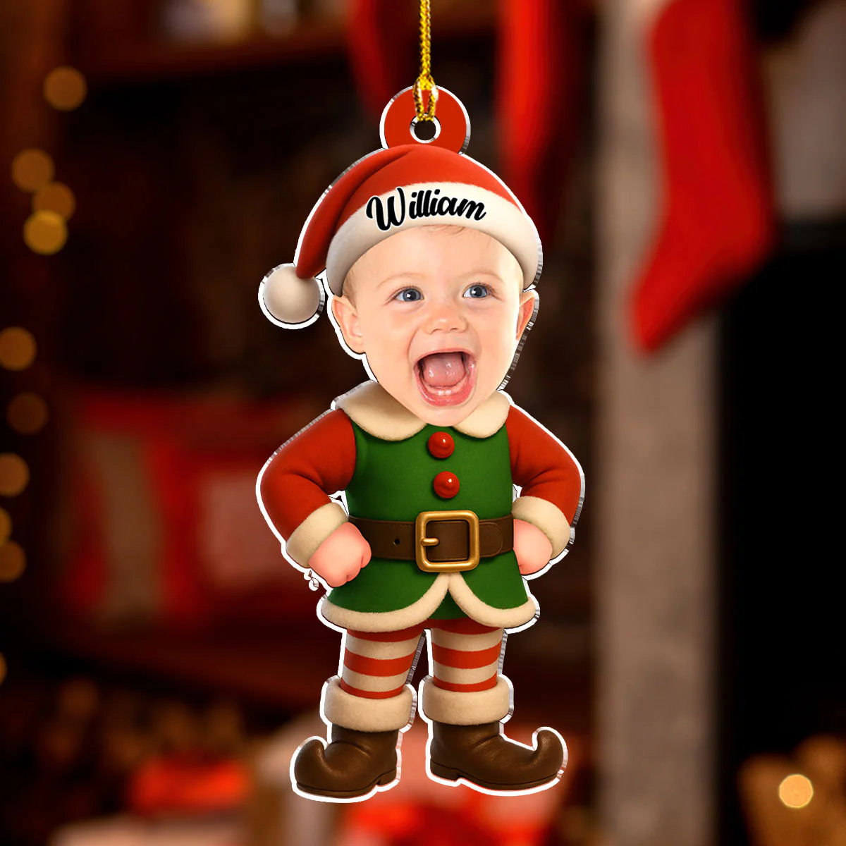 Acrylic Ornament - Personalized Little Elf with Surprised Face, Christmas Tree Decor, unique gift for Mom, Dad & Grandparents - Image 4