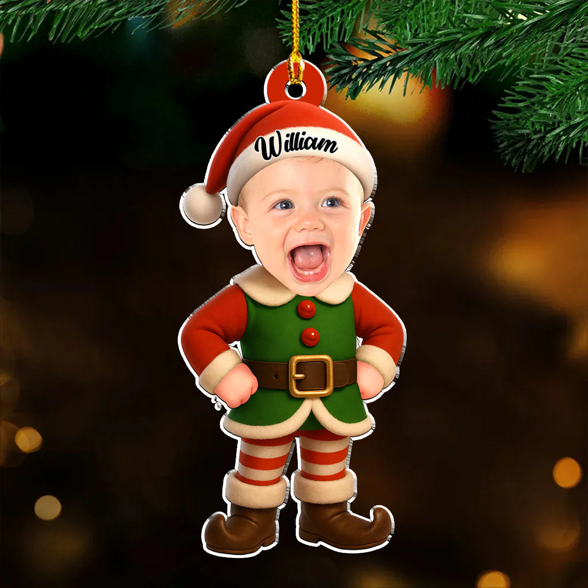 Acrylic Ornament - Personalized Little Elf with Surprised Face, Christmas Tree Decor, unique gift for Mom, Dad & Grandparents - Image 5