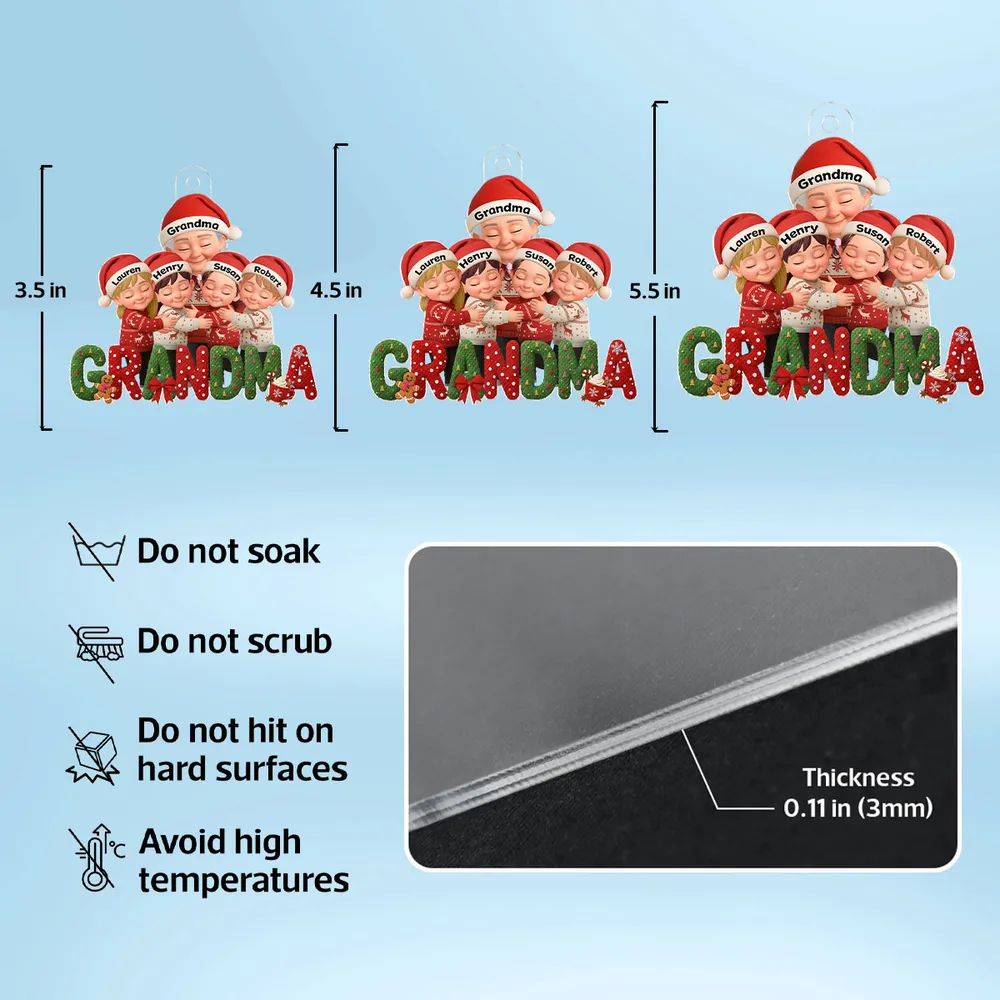 Grandma & Grandkids Acrylic Ornament, Santa Hats Hugging Design, Christmas Tree Decor, a unique gift for Grandma - Image 4