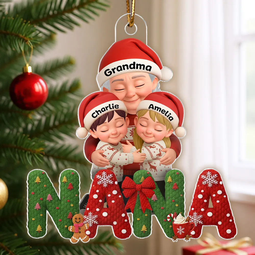 Grandma & Grandkids Acrylic Ornament, Santa Hats Hugging Design, Christmas Tree Decor, a unique gift for Grandma - Image 7