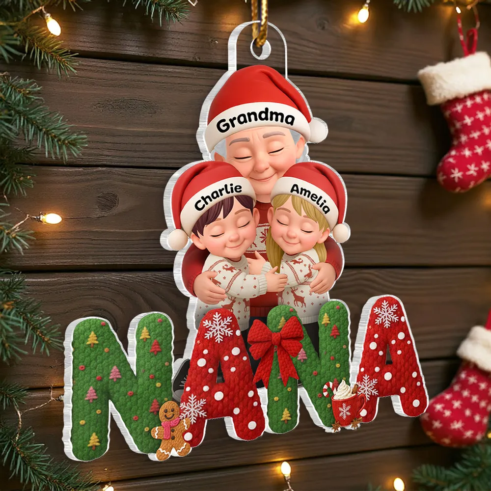 Grandma & Grandkids Acrylic Ornament, Santa Hats Hugging Design, Christmas Tree Decor, a unique gift for Grandma - Image 8