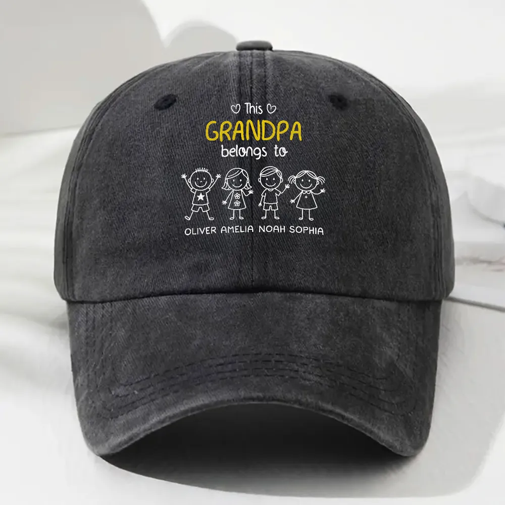 Baseball Cap, Washed Denim Personalized 'This Dad Belongs To' Design, Adjustable & Breathable - Unique Gift for Dad - Image 5