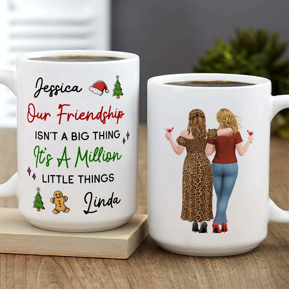 Mug with Friendship Quote & Festive Friends Art, cozy holiday coffee, unique gift for Best Friend - Image 2