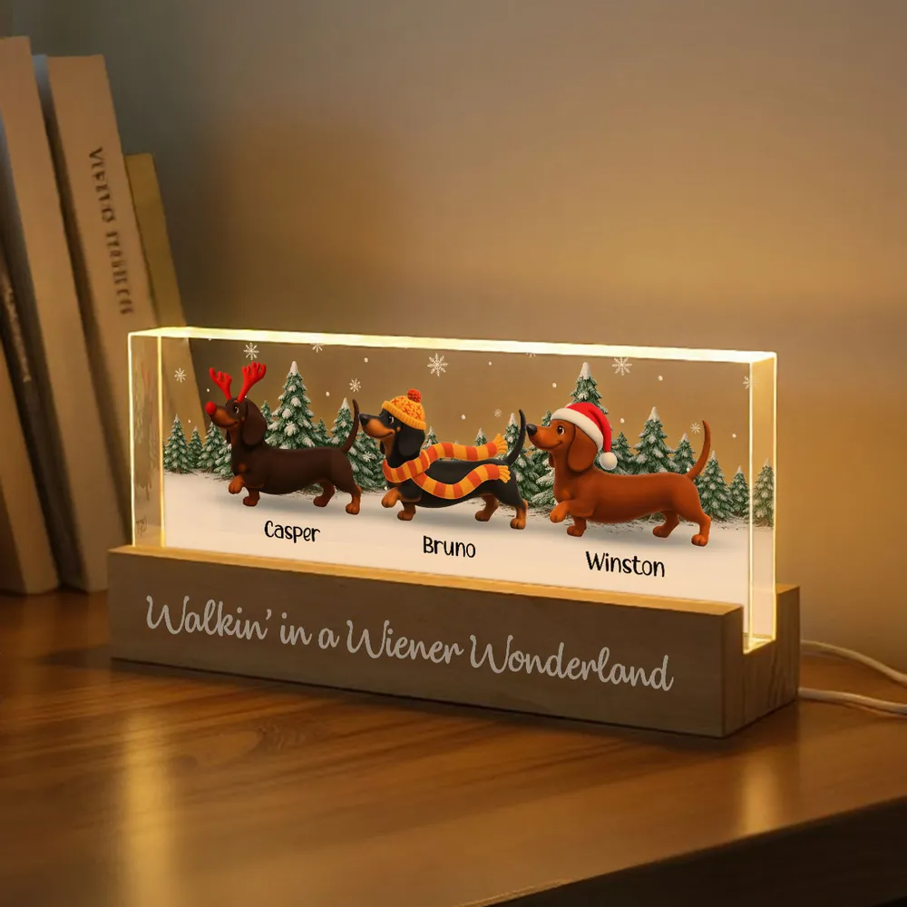 Personalized LED Light Plaque, Festive Dachshunds, Warm Glow, Snowy Christmas Scene, Creative Gift for Dog Lovers - Image 2