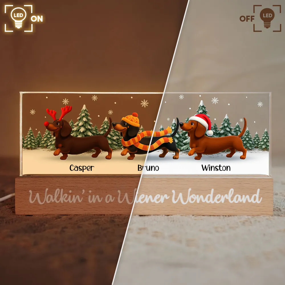 Personalized LED Light Plaque, Festive Dachshunds, Warm Glow, Snowy Christmas Scene, Creative Gift for Dog Lovers - Image 6