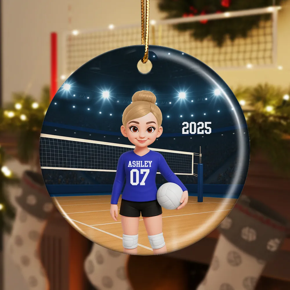 Volleyball Girl Ceramic Ornament with Court Scene, Unique Gift for Teen Athlete or Daughter - Image 2