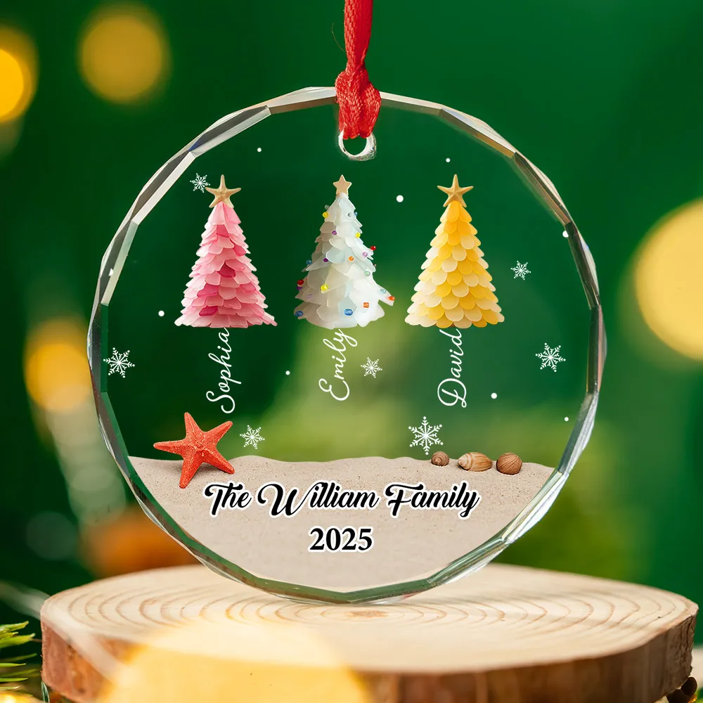 Custom Crystal Ornament with Beach-Inspired Christmas Trees, Personalized Family Name Holiday Decor, Creative Christmas Gift for Loved Ones - Image 5