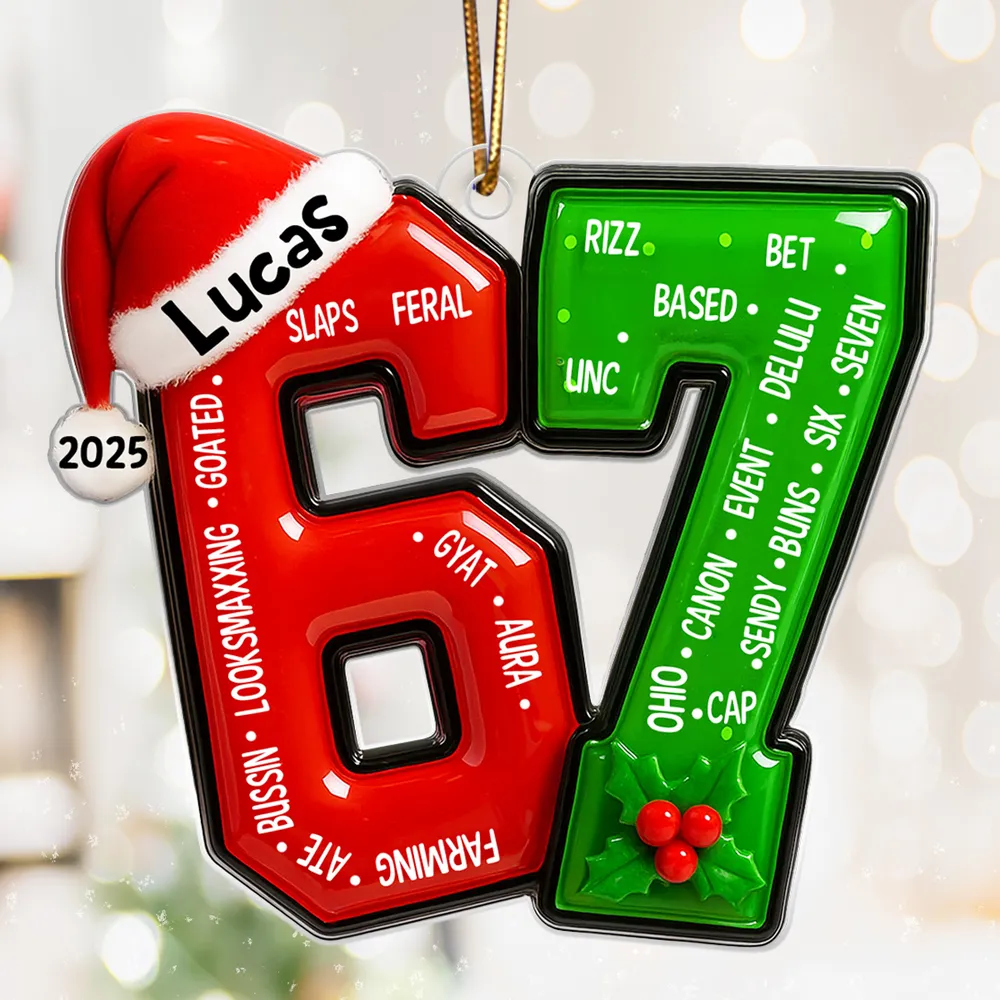Personalized Acrylic Ornament With Santa Hat Number Design – Teen Slang Christmas Tree Decor – Fun Unique Gift For Teens Or Grandkids - Image 5