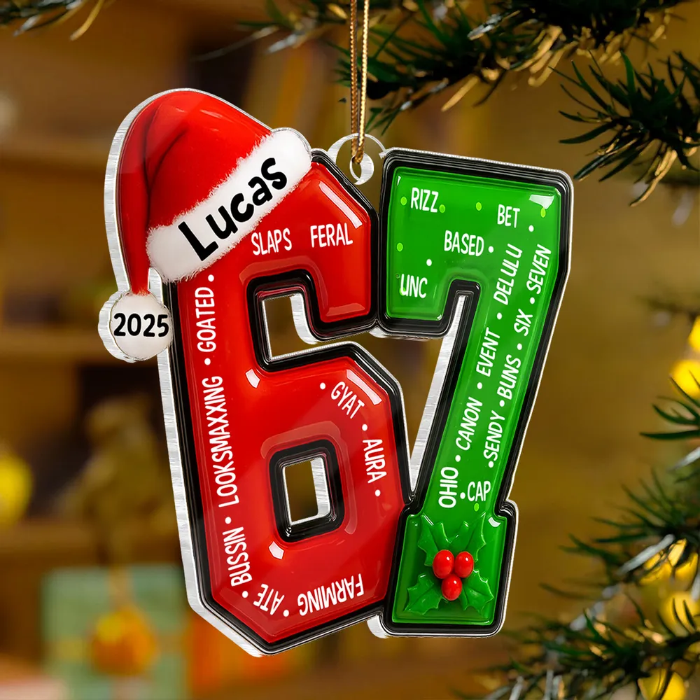 Personalized Acrylic Ornament With Santa Hat Number Design – Teen Slang Christmas Tree Decor – Fun Unique Gift For Teens Or Grandkids - Image 6