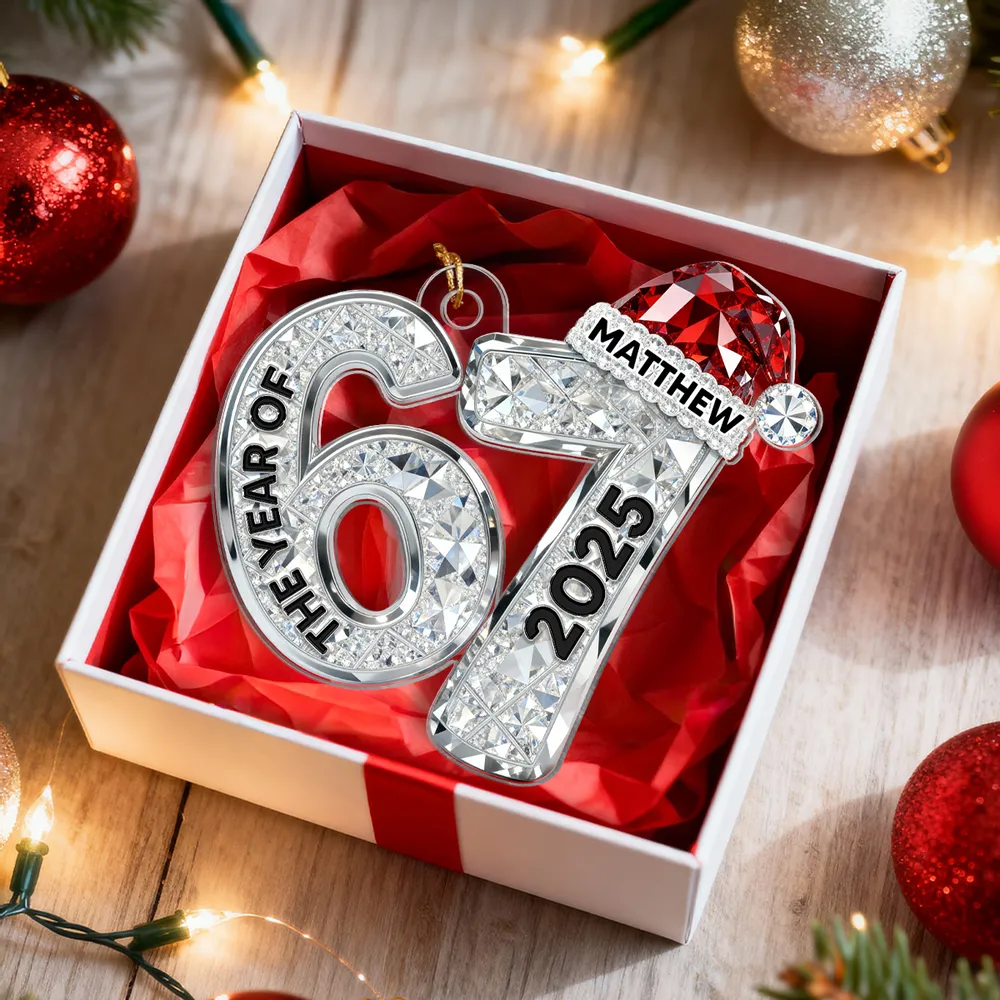Custom 67 Acrylic Ornament With Santa Hat, Funny Gen Alpha Christmas Keepsake And Unique Gift For Kids Or Grandchildren - Image 3