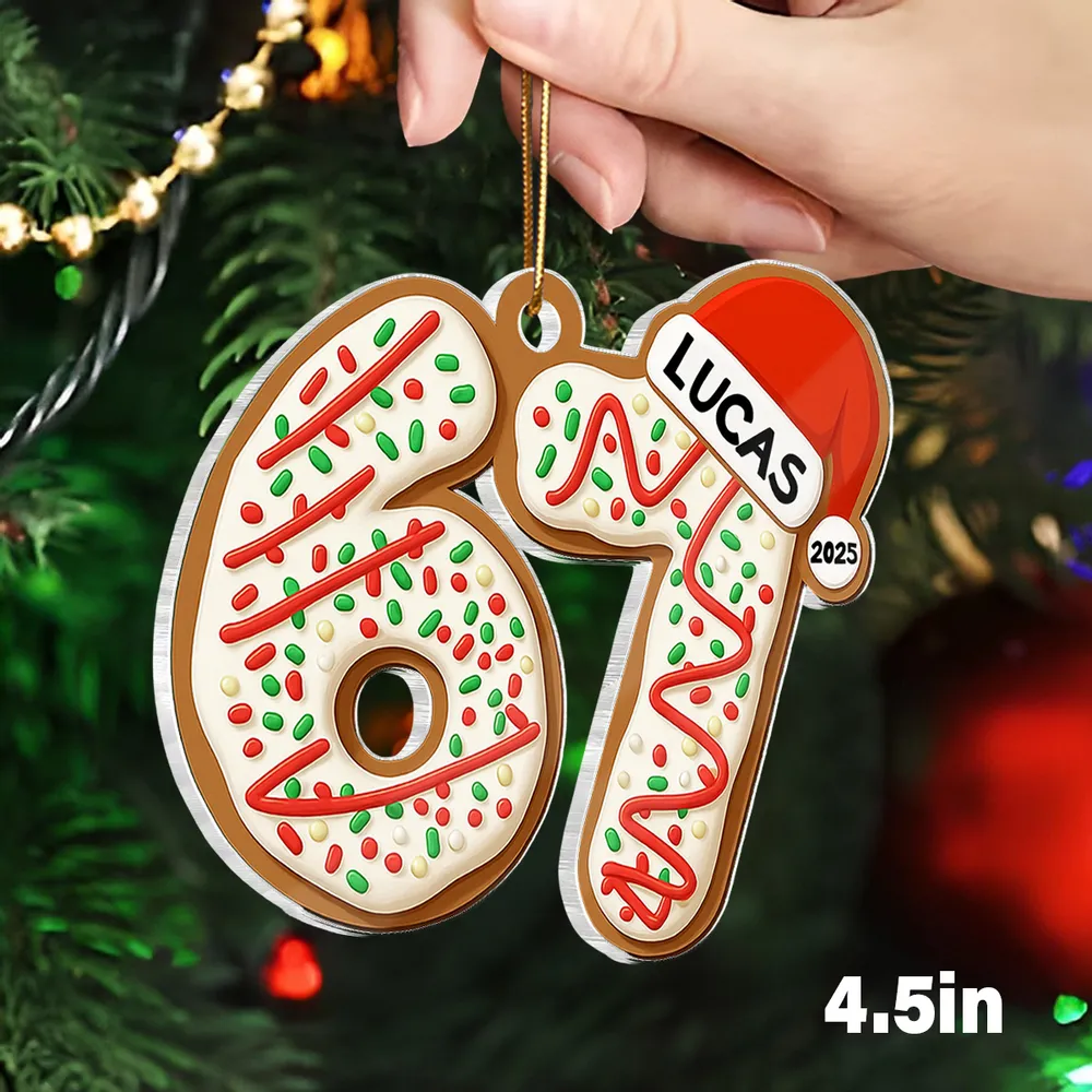 Personalized Acrylic Ornament 67 Cookie Design with Santa Hat – Custom Teen Gift for Christmas Tree & Festive Decor - Image 2