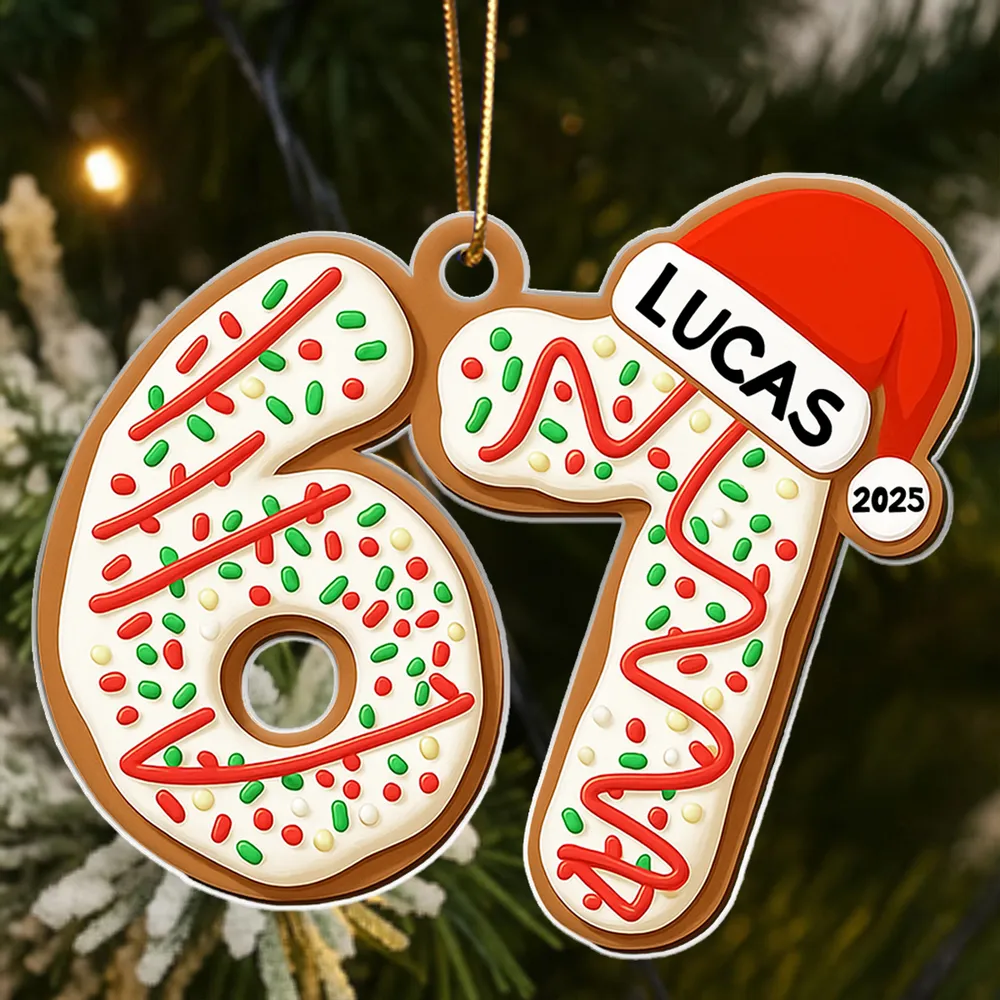 Personalized Acrylic Ornament 67 Cookie Design with Santa Hat – Custom Teen Gift for Christmas Tree & Festive Decor - Image 3