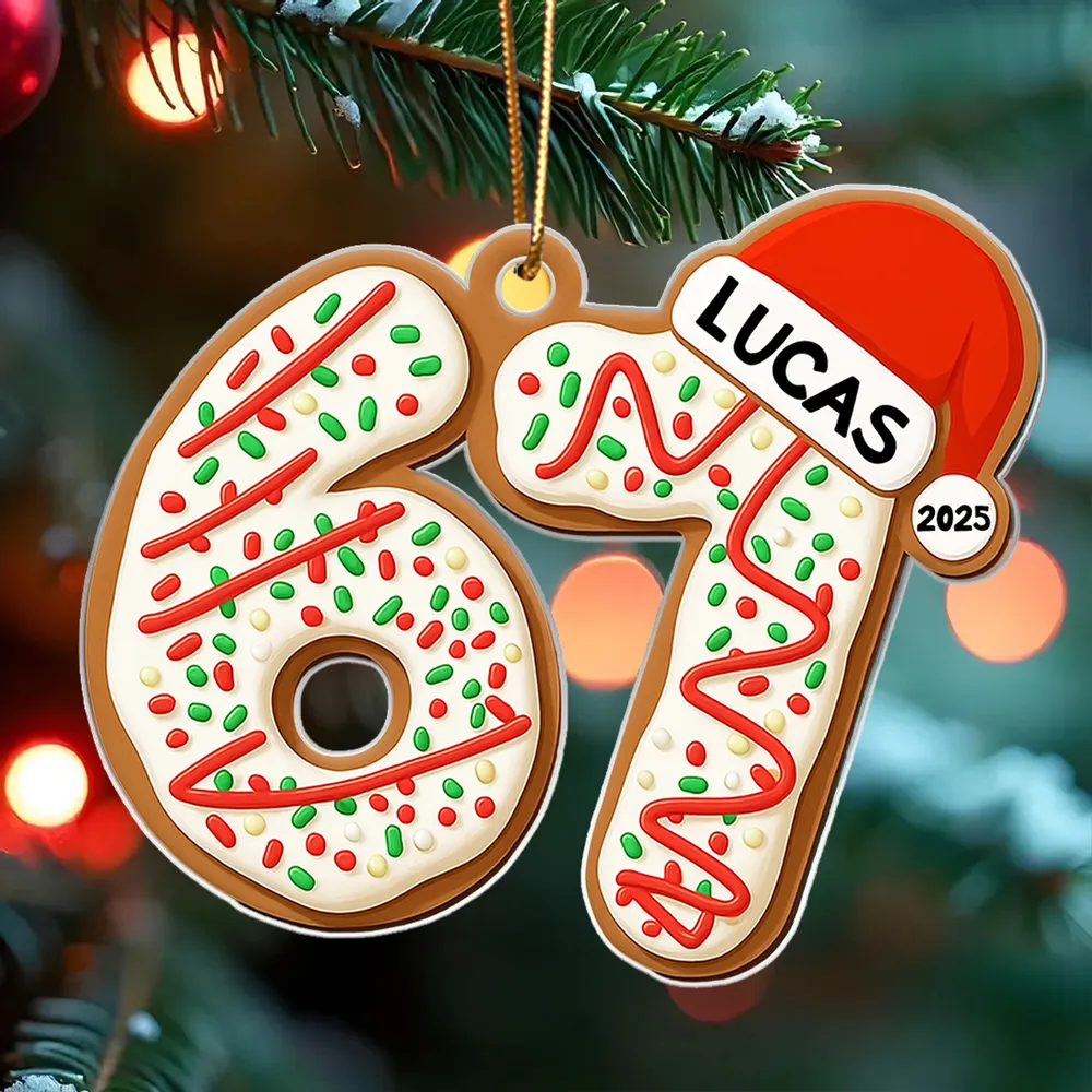 Personalized Acrylic Ornament 67 Cookie Design with Santa Hat – Custom Teen Gift for Christmas Tree & Festive Decor - Image 7